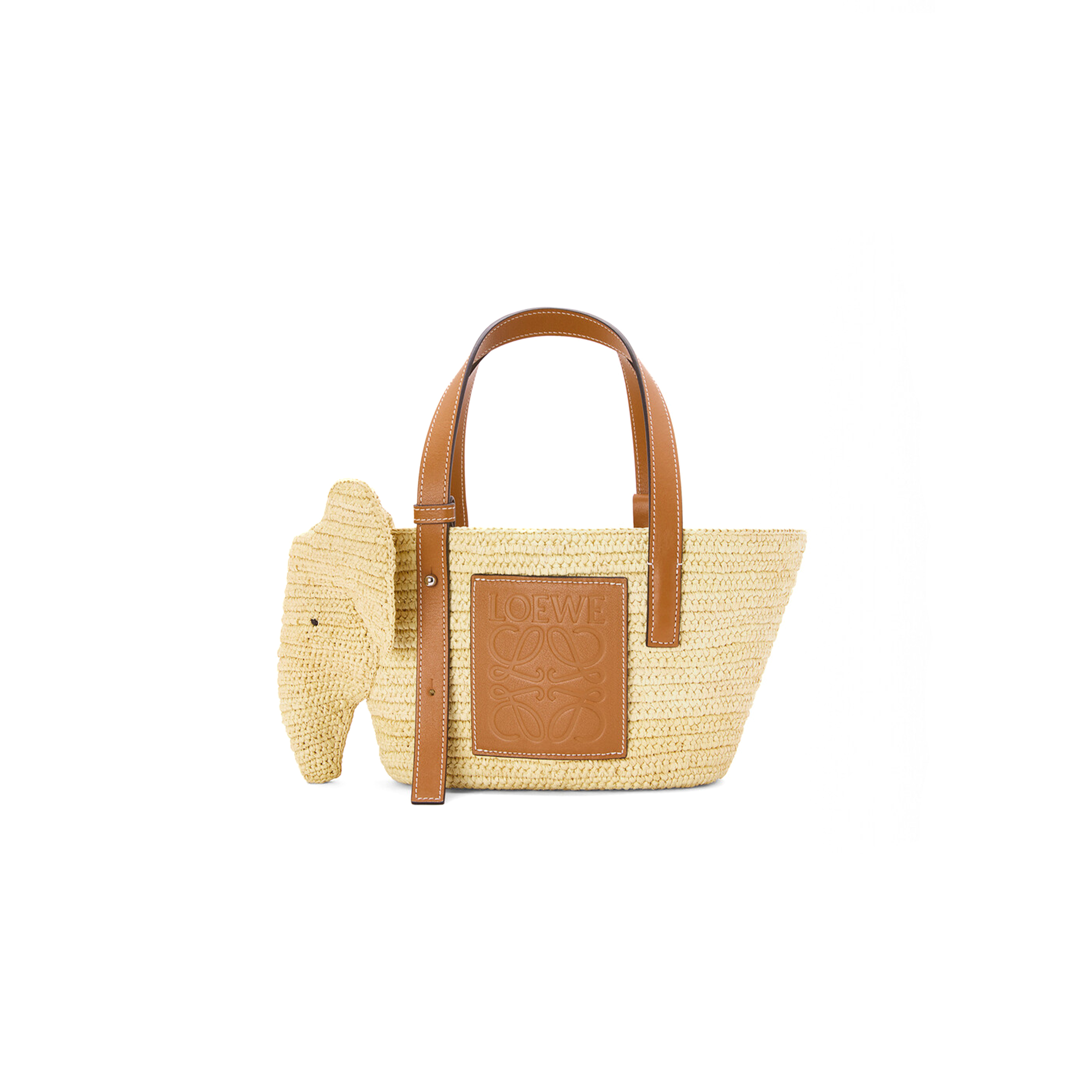 LOEWE SMALL ELEPHANT BASKET IN RAFFIA AND CALFSKIN A546T37X01 (35*17.5*17cm)